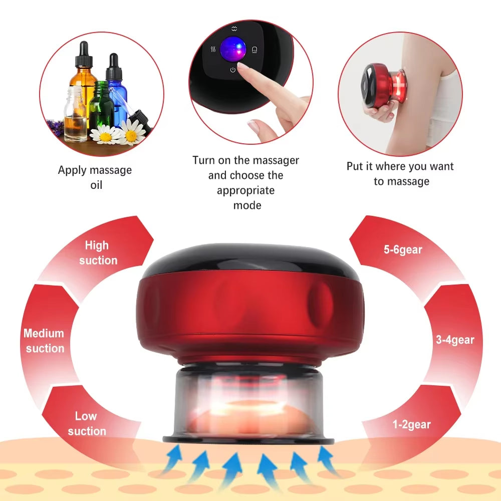 Electric Vacuum Cupping Device Guasha Heating Suction Cup Body Scraping Massager Physical Fatigue Relief Anti-Cellulite Therapy