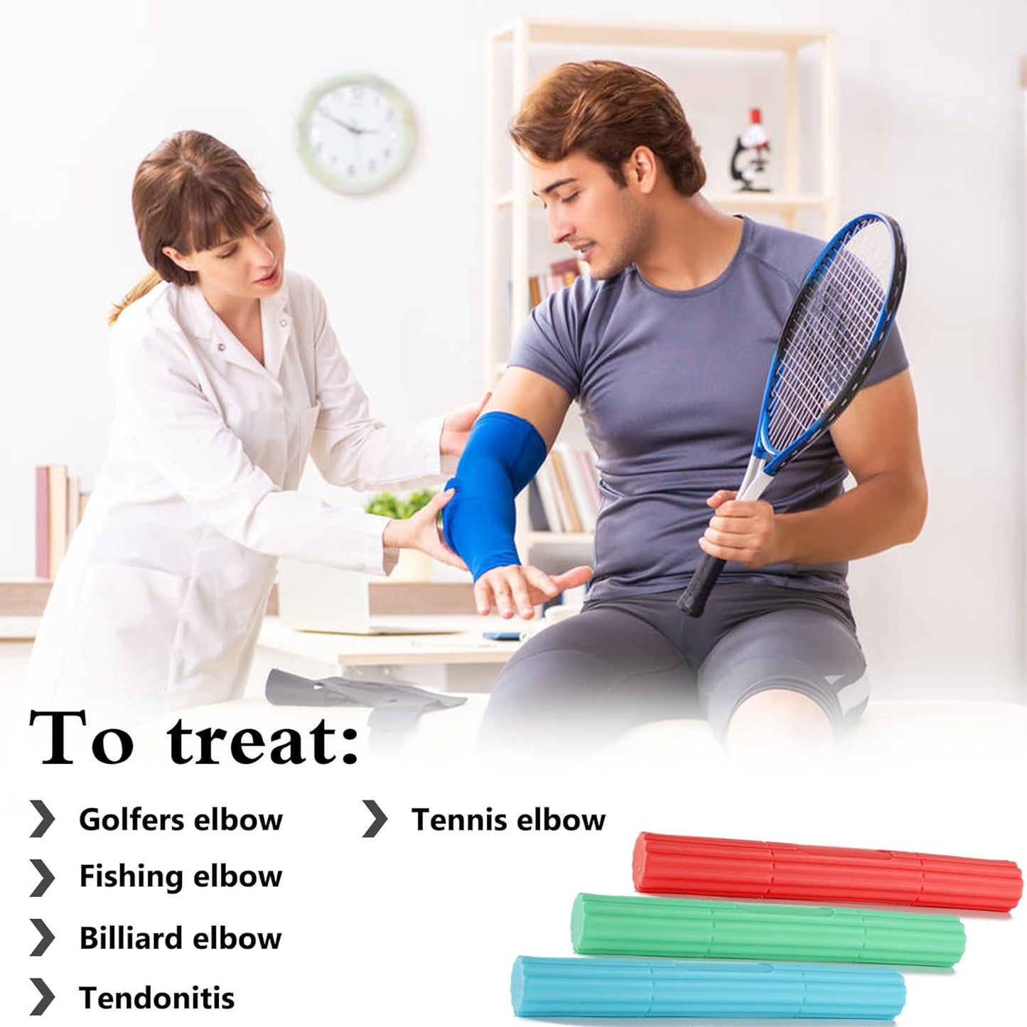 Flex Therapy Bar Strengthener, Tennis Elbow Physical Therapy Bar, Resistance Bar