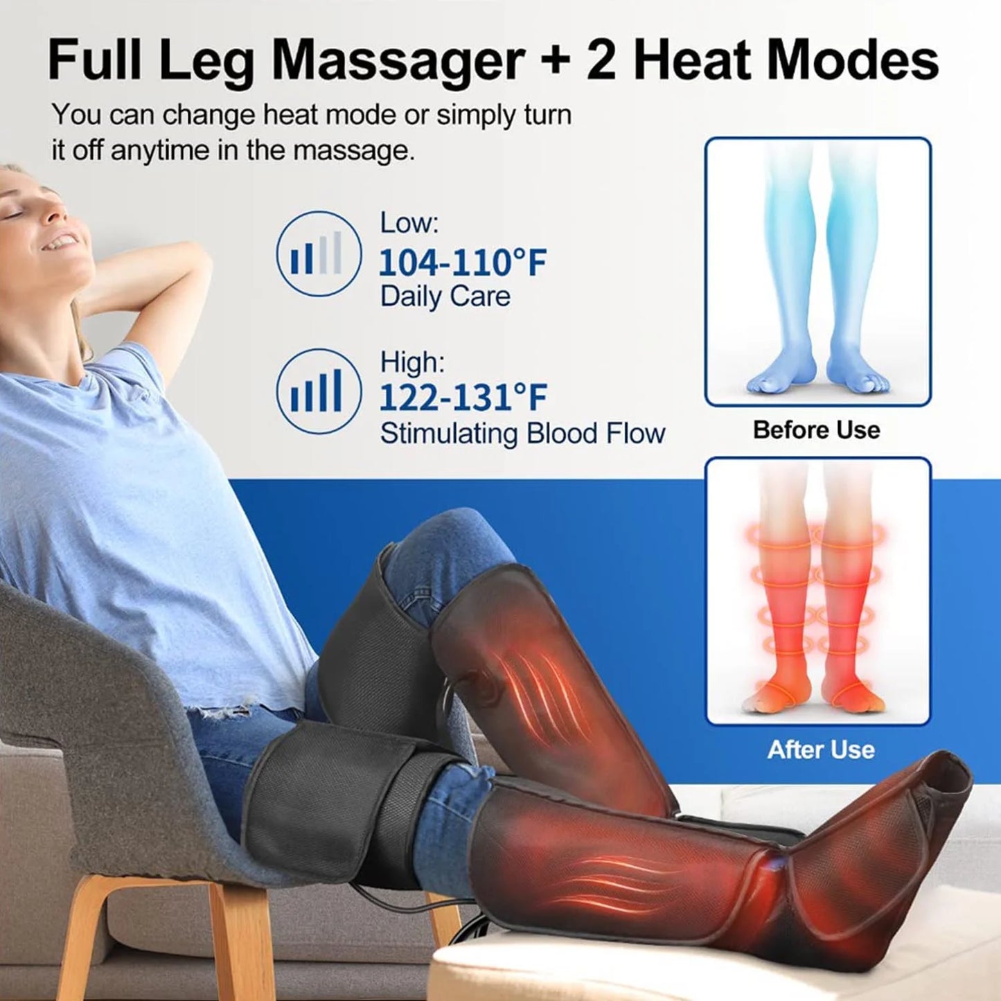 ® Leg Massager with Heat and Compression, 4 Modes 4 Intensities for for Leg Foot, Calf, Thigh Massage Reduces Swelling, Sore Muscles, Pain Relief, Gift for Dad Mom Him Her