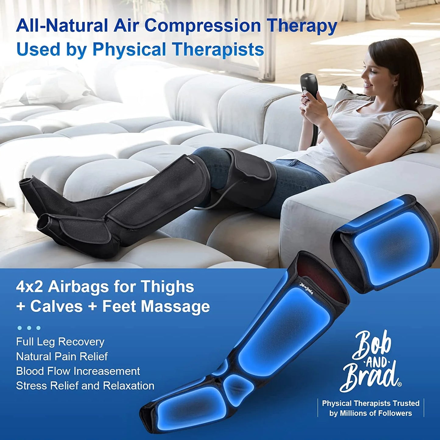 ® Leg Massager with Heat and Compression, 4 Modes 4 Intensities for for Leg Foot, Calf, Thigh Massage Reduces Swelling, Sore Muscles, Pain Relief, Gift for Dad Mom Him Her